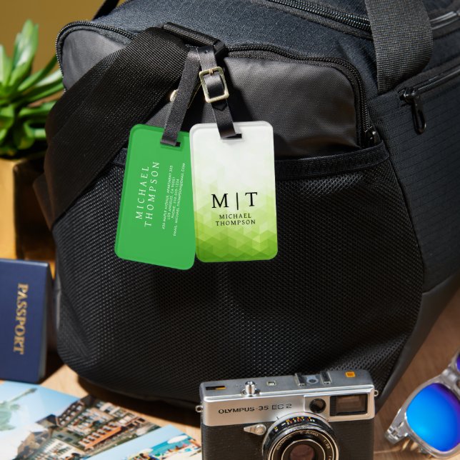 Etiqueta De Bagagem Elegant Green Light geometric Background (Frente e verso)