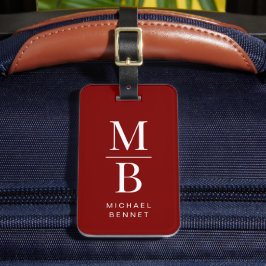 Etiqueta De Bagagem Elegant Monogram Burgundy Red