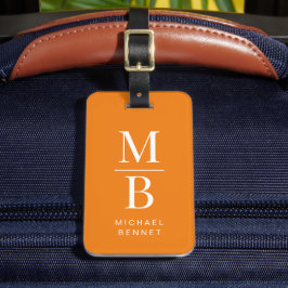 Etiqueta De Bagagem Elegant Oranbge Monogram 