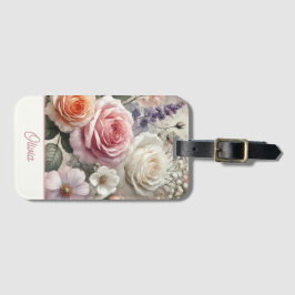 Etiqueta De Bagagem Elegant Personalized Pink Purple Watercolor Floral