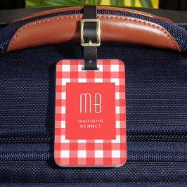 Etiqueta De Bagagem Elegant Red Gingham Monogram