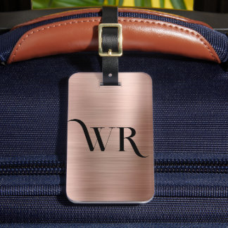 Etiqueta De Bagagem Elegante 2 Monograma Cor-de-rosa rosa inicial Dour