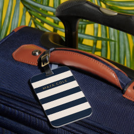 Etiqueta De Bagagem Elegante Azul Marinho & Listras de Creme Personali