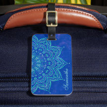 Elegante Blue e Teal Aqua Mandala Monogramas