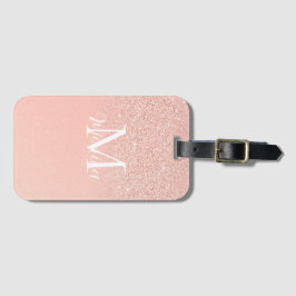Etiqueta De Bagagem Elegante Brilho Bebê Rosa Monograma Nome Minimal