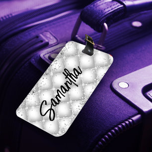 Etiqueta De Bagagem Elegante brilho branco brilhante de glitter para a