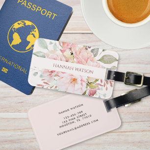 Etiqueta De Bagagem Elegante Buquê Floral de Rosa e Peônia Rosa