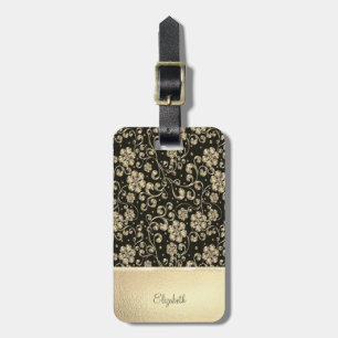 Etiqueta De Bagagem Elegante Chic Flores Douradas - Personalizado