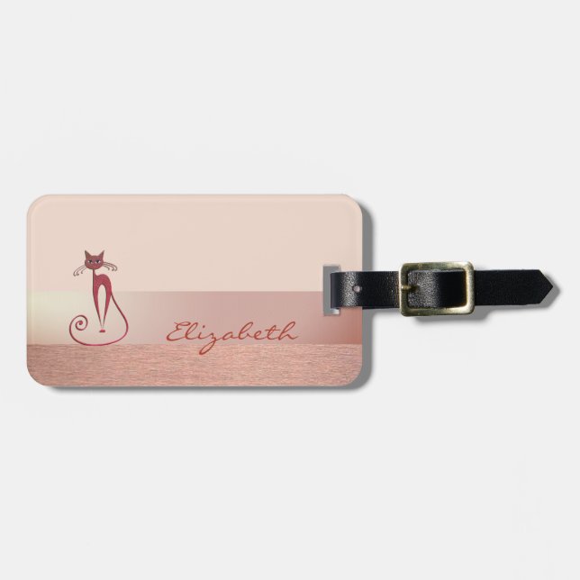 Etiqueta De Bagagem Elegante Chique Estiloso,Gato (Frente Horizontal)