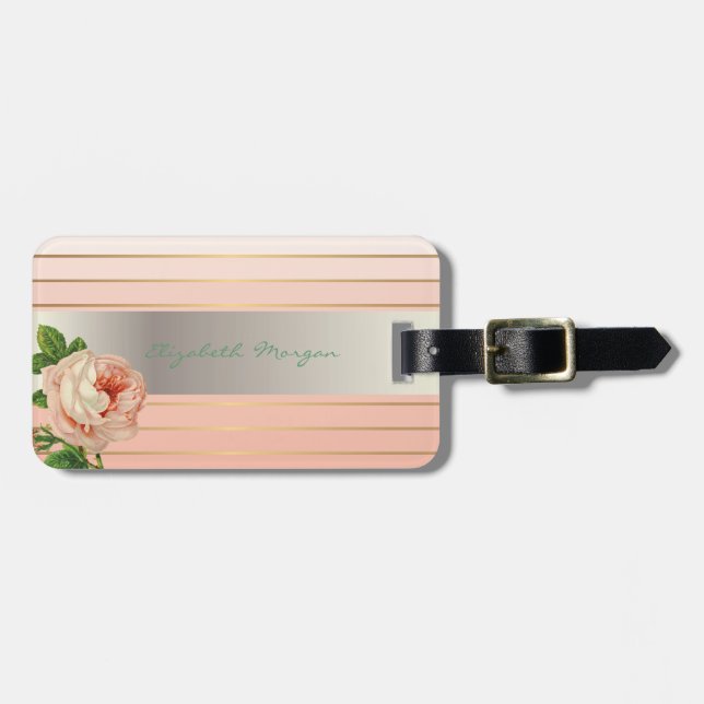 Etiqueta De Bagagem Elegante Chique Fashion,Flores,Rosas (Frente Horizontal)