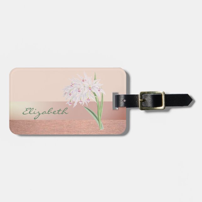 Etiqueta De Bagagem Elegante Chique Floral (Frente Horizontal)