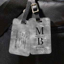 Etiqueta De Bagagem Elegante Cinza Monogramado