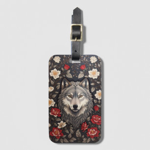 Etiqueta De Bagagem Elegante Cinza Wolf Floral
