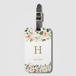 Etiqueta De Bagagem Elegante cora o monograma floral da aguarela