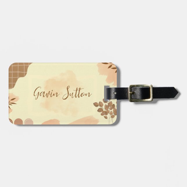 Etiqueta De Bagagem Elegante Creme e Marrom (Frente Horizontal)