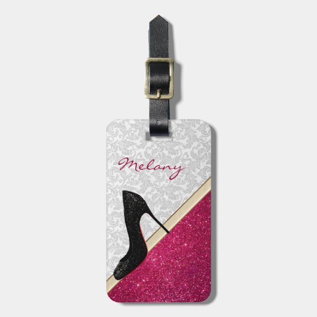 Etiqueta De Bagagem Elegante de glittery High Heel personalizado (Frente Vertical)
