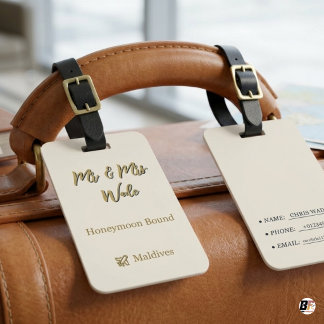 Etiqueta De Bagagem Elegante Destino de Lua de Mel para o Sr & Sra