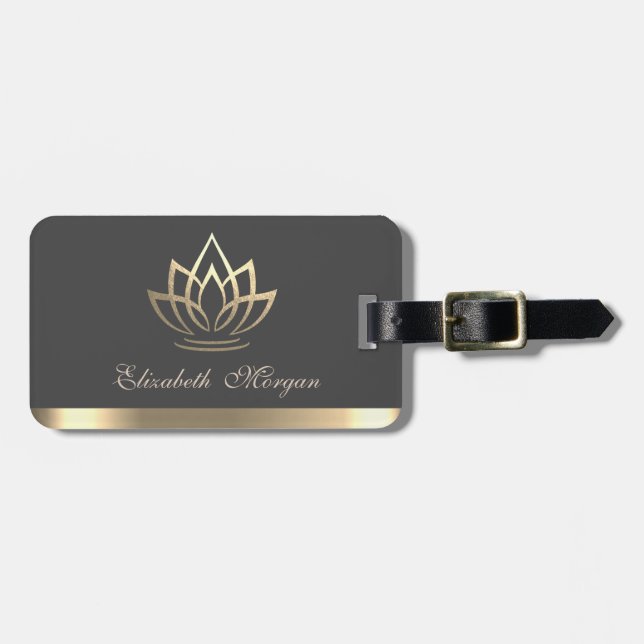 Etiqueta De Bagagem Elegante Dourado Lotus, Yoga (Frente Horizontal)