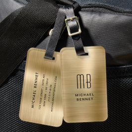 Etiqueta De Bagagem Elegante Dourado Monogramado Metalizado Brilhante