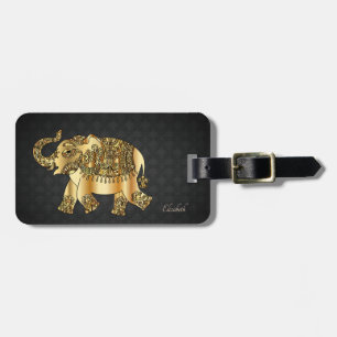Etiqueta De Bagagem Elegante Dourado Paisley Elephant,Damask-Personali