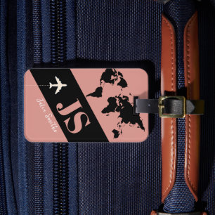 Etiqueta De Bagagem Elegante e Moderno Avião de Viagem Rosa Empolvado