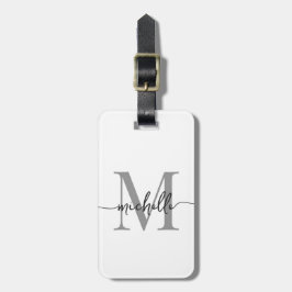 Etiqueta De Bagagem Elegante Estilo Branco Cinza Monograma Inicial Scr