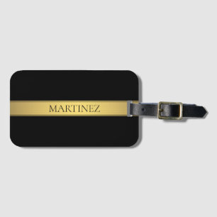 Etiqueta De Bagagem Elegante Faux Dourado Listra e Fundo Preto ou DIY