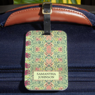 Etiqueta De Bagagem Elegante Floral Bonito Inspirado em William Morris