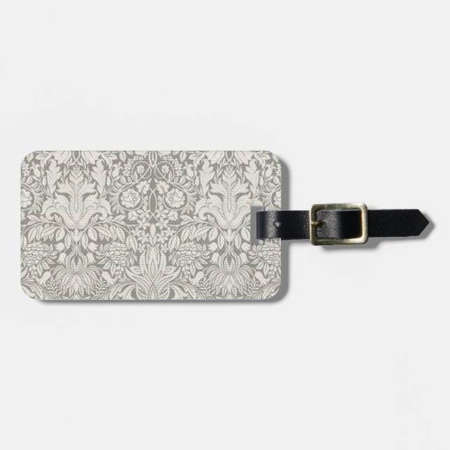 Etiqueta De Bagagem elegante formal brocado de renda damasco branco (Frente Horizontal)