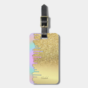 Etiqueta De Bagagem Elegante Glitter Dourado Bokeh Ombre, Gotejamento