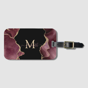 Etiqueta De Bagagem Elegante Glitter Dourado Burgundy Ágata Estiloso