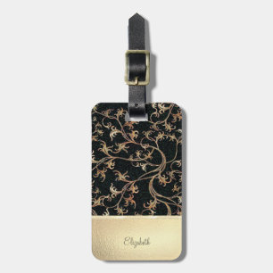 Etiqueta De Bagagem Elegante Glitter Dourado Chic Flores - Personaliza