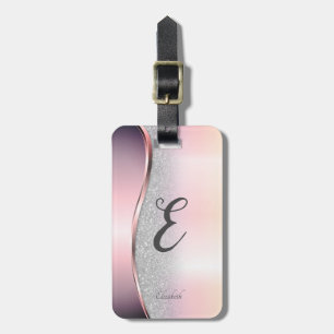 Etiqueta De Bagagem Elegante Glitter Prateado com Bokeh , Monograma