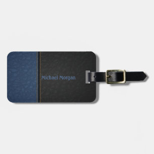 Etiqueta De Bagagem Elegante Luxo Azul Preto Aparência de Couro
