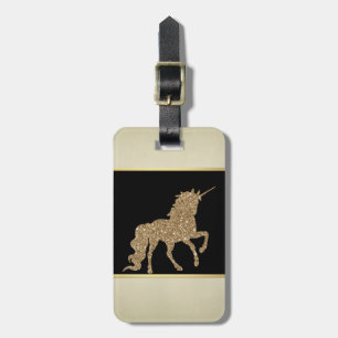 Etiqueta De Bagagem Elegante Menina, Preto, Creme, Glitter Dourado Uni