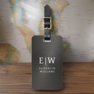 Etiqueta De Bagagem Elegante Metálico Bruto Monograma Preto