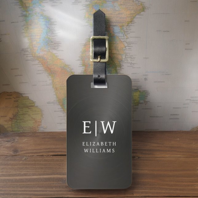 Etiqueta De Bagagem Elegante Metálico Bruto Monograma Preto (Criador carregado)