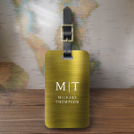 Etiqueta De Bagagem Elegante Metálico Dourado com Monograma Brutado<br><div class="desc">Eleve sua experiência de viagem com nossa Tag de bagagem monográfica clássica e moderna minimalista e elegante. Esse acessório meticulosamente projetado combina elegância de eterno com minimalismo contemporâneo, garantindo que sua bagagem se destaca com sofisticação. Feito com precisão e atenção aos detalhes, esta etiqueta de bagagem é mais do que...</div>