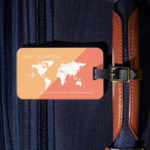 Etiqueta De Bagagem elegante, moderno e geométrico Salmon World Viagem
