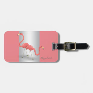 Etiqueta De Bagagem Elegante Moderno Feminino, Flamingos