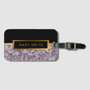Etiqueta De Bagagem Elegante Moderno Marble Negro Dourado