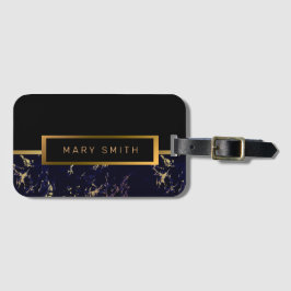 Etiqueta De Bagagem Elegante Moderno Marble Negro Dourado