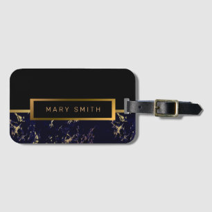 Etiqueta De Bagagem Elegante Moderno Marble Negro Dourado