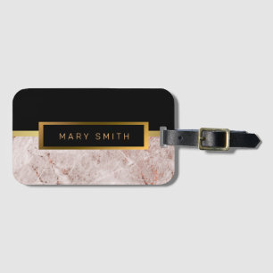 Etiqueta De Bagagem Elegante Moderno Marble Negro Dourado