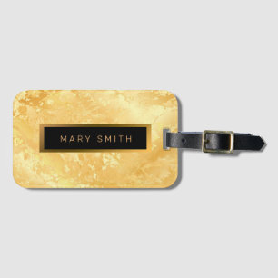 Etiqueta De Bagagem Elegante Moderno Marble Negro Dourado