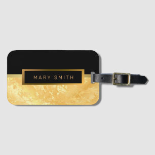Etiqueta De Bagagem Elegante Moderno Marble Negro Dourado