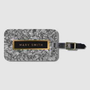 Etiqueta De Bagagem Elegante Moderno Marble Negro Dourado