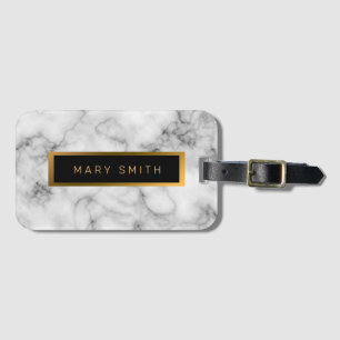 Etiqueta De Bagagem Elegante Moderno Marble Negro Dourado