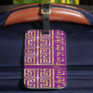 Etiqueta De Bagagem Elegante Moderno Roxo Real e Geométrico Dourado