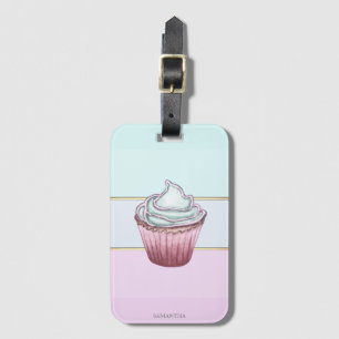 Etiqueta De Bagagem Elegante Moderno Striped, Cupcake